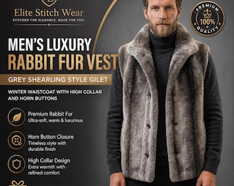 Luxe wintervest heren konijnenbont gilet grijze shearling stijl
