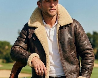 Premium pilotenjack van schapenvacht - echte pilotenjas van verweerd leer voor heren - klassieke B3-bomber-winterbovenkleding