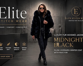 Luxe bontjas met capuchon nachtzwarte oversized winterjas Premium nepbont of echt vossenbont pluche warme parka Elite Stitch Wear
