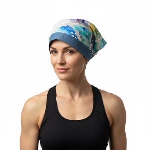 Handmade Patchwork Head Scarf Bandana - Boho Lace Denim Watercolor Wrap for Women