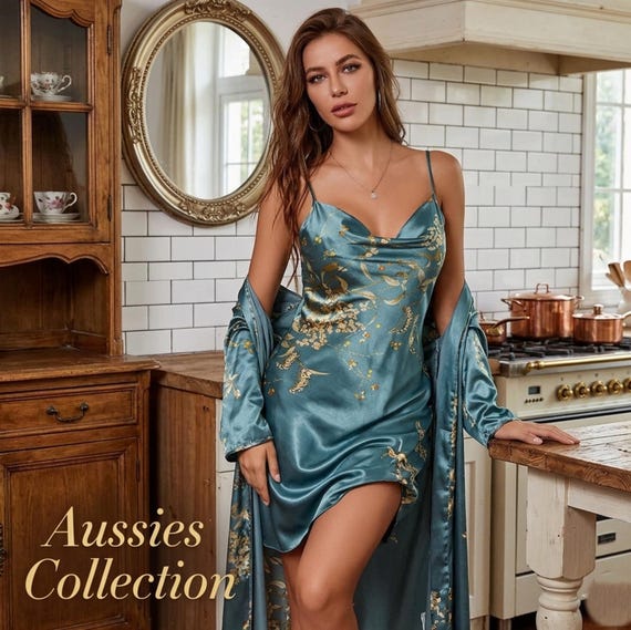 Satin Nightgown Set Women | Floral Sleepwear Robe Pajama Set