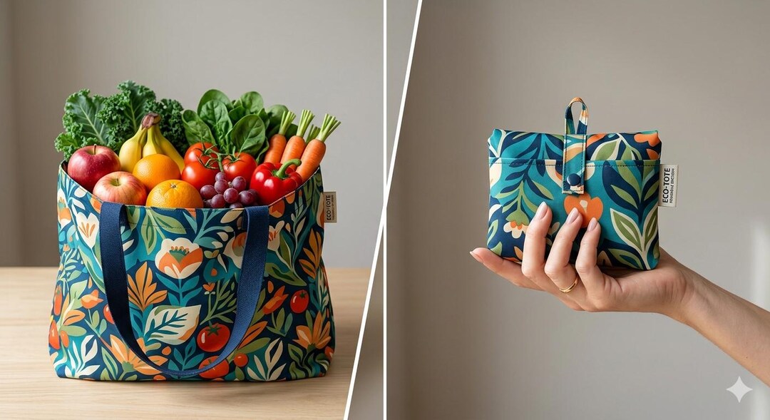 Foldable Grocery Bag Sewing Pattern, Reusable Shopping Bag Tutorial ...