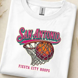 San Antonio baskettröja, retro vintage Fiesta Hoops grafisk t-shirt, matchdag streetwear t-shirt, basketfangåva