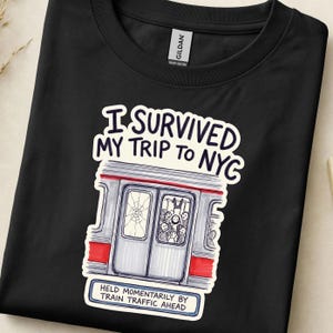 I Survived My Trip To NYC Subway Tee, Hand Drawn Crowded Train Car Shirt, Funny New York Commuter Gift