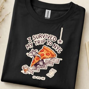 I Survived My Trip To NYC Pizza Rat Tee, Hand Drawn Subway Meme Shirt, Funny New York Souvenir Gift