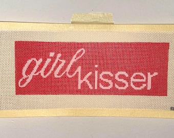 GIRL KISSER / hand painted needlepoint canvas