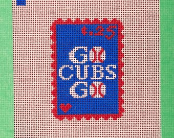 Go Cubs Go Stamp! / Handpainted needlepoint canvas