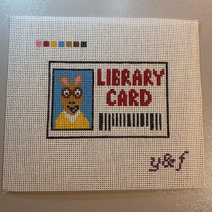Cartoon Library Card / Hand Painted Needlepoint Canvas