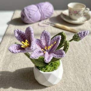 Crochet Pink Flower in Pot, Desk Shelf Decor, Home Office Decor, Birthday Gift, Anniversary Gift, Wedding Gift