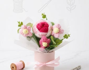 Mini ramo de flores de ganchillo, regalo para el Día de la Madre, regalo romántico, flores que duran para siempre, decoración de escritorio, aniversario