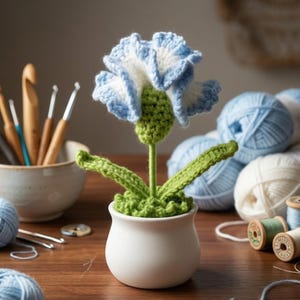 Crochet Flower in Pot, Desk Decor, Home Office Decor, Birthday Gift, Anniversary Gift, Wedding Gift Idea