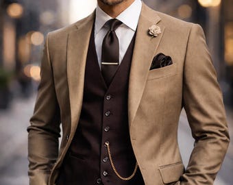 Velnexa 3 Piece Suit Men Custom Tailored Groom Wedding Outfit Poly Viscose Blazer Luxury