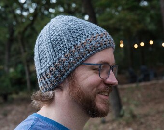 Men's Crochet Beanie Pattern, Ribbed Beanie Adult