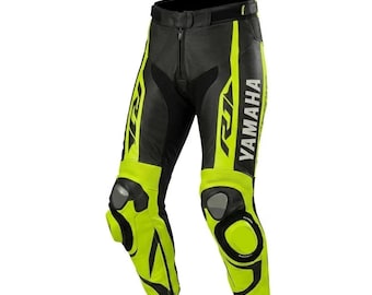 Pantalones de cuero para moto Yamaha Racing, homologados CE, equipamiento para motos deportivas de circuito.