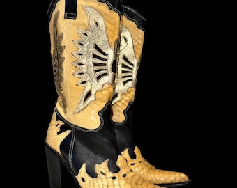 Vintage Western Cowboy Exotic Leather Heeled Boots Like El Dantes