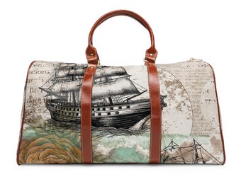 Bolsa de viaje con diseño de velero vintage / Bolsa de fin de semana con mapa náutico