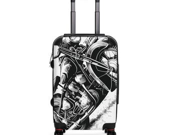 Valigia con illustrazione di motore vintage / Bagaglio con arte meccanica