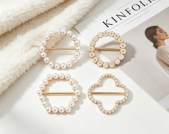8pcs Creative Metal Shirt & Scarf Ring, Pearl Rhinestone Clothes Tie Clip, Chic Shirt Stays for Wedding Favors, Bride Gift, Birthday Gift