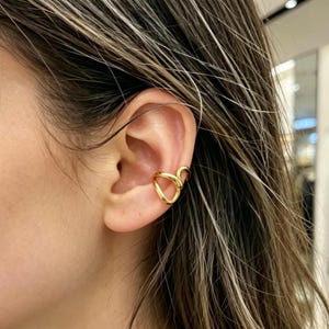 Gold Double Loop Ear Cuff, No Piercing Ear Wrap,Minimalist Ear Cuff, Non Pierced Cartilage Earring, Dainty Ear Clip for Women