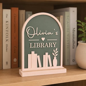 Letrero personalizado para biblioteca para amantes de los libros: placa con nombre personalizada para la biblioteca y estantería de casa.