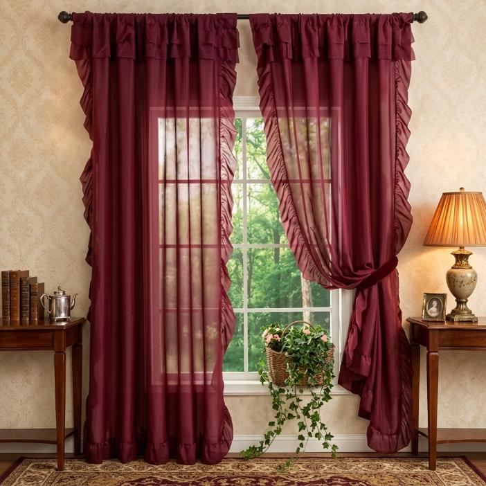 Vintage White Lace Curtain Sheer Panel - Romantic Nordic Tulle Window Curtain for Living Room, Balcony Privacy Sheer Drapes