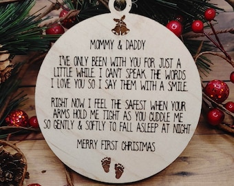 Baby's First Christmas to Parents Ornament SVG New Mommy Daddy  *tested on glowforge* laser cut file SCORING for faster production time