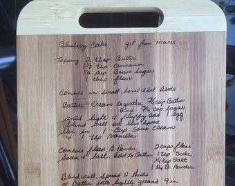 Personalized Wood Engraved Bamboo Cutting Board, Put Your Loved Ones Hand Written Recipe on a cutting board, Great Gift Idea