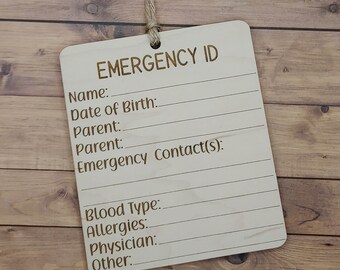 Laser Glowforge Digital File EMERGENCY ID Tag Baby Car Seat SVG