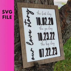 LaserFileONLY Our Love Story Digital Cut File Bride Groom best yes first day Wedding Sign Laser Cut File