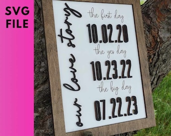 LaserFileONLY Our Love Story Digital Cut File Bride Groom best yes first day Wedding Sign Laser Cut File