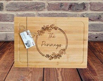 Personalized Wood Engraved Bamboo Cutting Board, Family name, wedding birthday Gift Idea