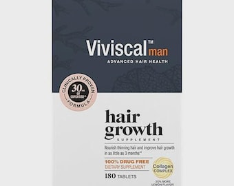 Paquete 1 de suplementos Viviscal para el crecimiento del cabello masculino, para un cabello más grueso y abundante, complejo de colágeno clínicamente probado, 180 tabletas, suministro para 3 meses.