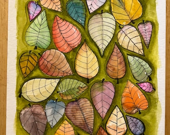 Original Watercolor Fall Autumn Leaves 6x9