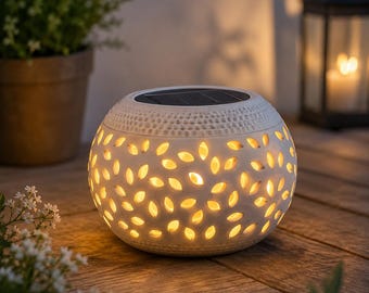 Solar Garden Lantern, Metal Hollow Boho Patio Light, Warm White Yard Path Illumination