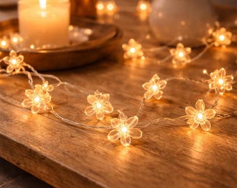 Cherry Blossom LED String Lights, Flower Fairy Lights, Warm White/RGB (USB Battery)
