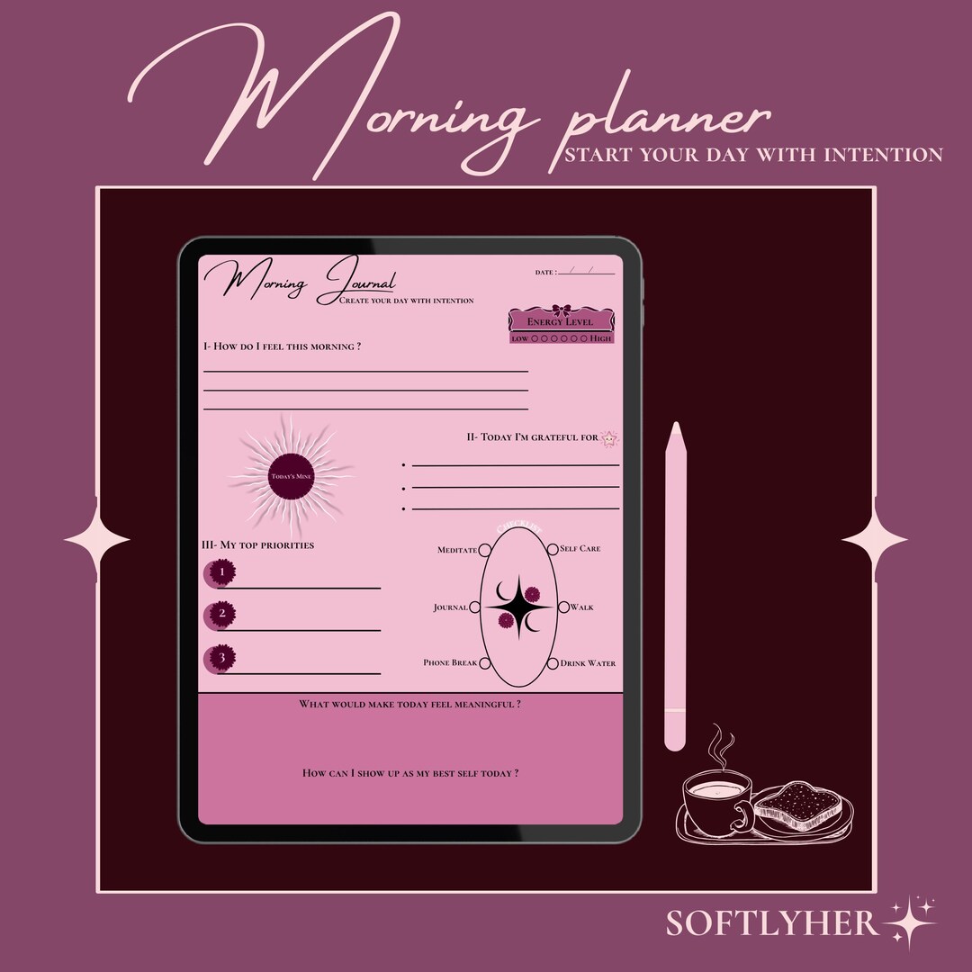 Mourning Routine Intentions Worksheet Morning Planner Printable | Daily Routine, Intentions, Gratitude (PDF ...