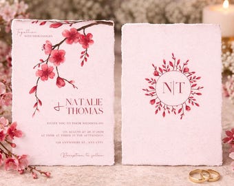 Cherry Blossom Floral Wedding Invitation | Editable Canva Template | Romantic Vintage Invite