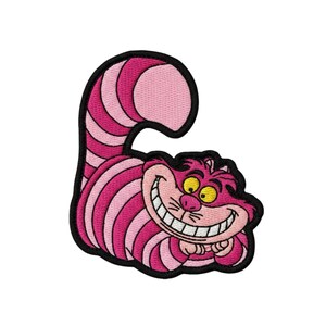 Pink Grinning Cat Embroidered Patch – Alice Style Whimsical Character Art