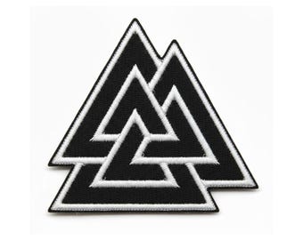 Parche bordado Valknut / Símbolo nórdico vikingo de Odín, bordado del espíritu guerrero