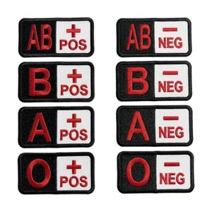 Blood Type Patch Iron On Tactical Medical ID AB O A B Pos Neg Badge