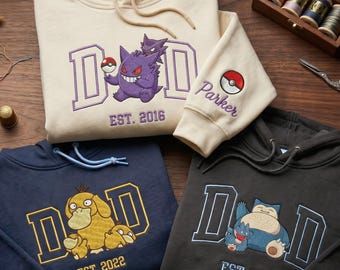 Custom PokaDad Embroidered Shirt,Personalized Anime Characters Sweatshirt,Anime Father's Day Gift,Birthday Gift For Dad, Pocket Beast Hoodie