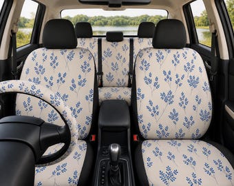 Blue Floral Microfiber Car Seat Cover 4Pcs Car Covers Accessories, Gift for Her