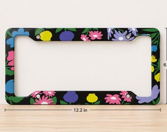 Metall-Nummernschildrahmen mit Blumenmuster, Auto-Liebhaber-Geschenk, Größe 12,2 "x 6,3"