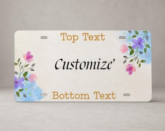 Benutzerdefinierter Name Blumen Aquarell Metall Auto vorne Nummernschild, personalisierte Blumen Schreibtisch Waschtischplatte