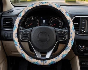 Non-Slip Grip Polyester Blue Floral Car Steering Wheel Cover, Car Accessories, Gift for Her