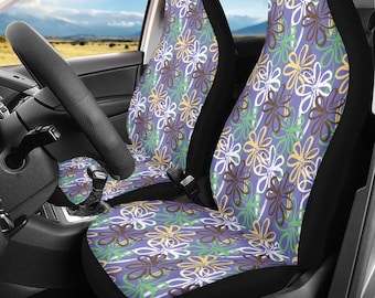 Microfiber Plush Front Back Car Seat Covers - 4Pcs Boho Flower Cover, Car Interior Accessories
