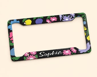 Custom Floral Name Metal Front License Plate Frame | Personalized Car Accessories, Car Lover Gift