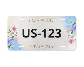 Placa metálica personalizada con diseño floral en acuarela (parte delantera y trasera) / Placa decorativa floral personalizada para coche