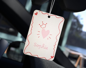 Etiqueta ambientadora personalizada para coche con corona de corazón rosa / Ambientador con nombre personalizado