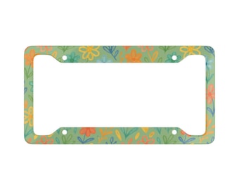 Pastel Floral Front Back License Plate Frame | Hand-Drawn Car Accessories, Cottage-core Accent
